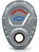 Proform S/B Chev Timing Cover Chrome Red Bowtie Writing