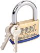 Draper Tools 60mm Solid Brass Padlock & 2 Keys W/ Mushroom Pin Tumblers