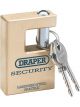 Draper Tools 63mm Close Shackle Solid Brass Padlock & 2 Keys W/ Shackle