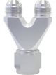 Aeroflow Y-Block Female -8AN Inlet -6AN Straight Outlets Silver