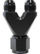 Aeroflow Y-Block Female -10An Inlet -8AN Straight Outlet Black