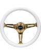 NRG Classic Wood Grain Steering Wheel 350mm White Grip w/Chrome Go