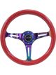 NRG Classic Wood Grain Steering Wheel 350mm Red Grip w/Neochrome 3