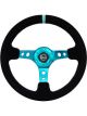 NRG Reinforced Steering Wheel 350mm/ 3in. Deep Black Suede/ Teal C…
