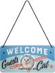 Nostalgic-Art Licensed Hanging Metal Sign Welcome Guests Cat 20cmx10cm Blue