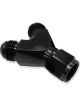 Aeroflow Y-Block Female Swivel -12AN In to 2x -10AN Outlets Black AF931-12-10BLK