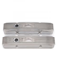 Edelbrock Valve Covers Classic Series Cast Polished Logo Chevy SB Pair