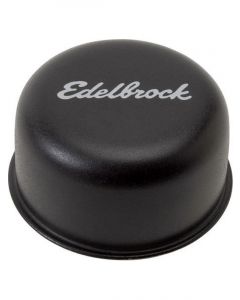 Edelbrock Valve Cover Breather Push-In Round Steel Black Logo