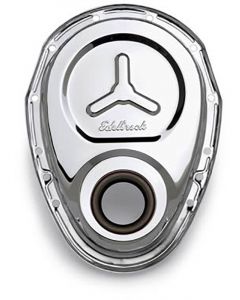 Edelbrock Timing Cover 1-Piece w/ Welded Reinforcement Plate Chrome SB