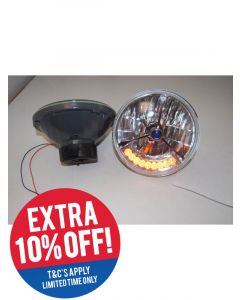 RPC 7" H4, Headlight, With 9, Led Amber Turn Signal, Tri-Bar, & Blue Dot
