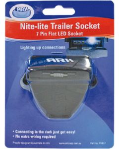 ARK 7 Pin Trailer Socket Flat w/ Light Plastic Black Lid Nite-Lite