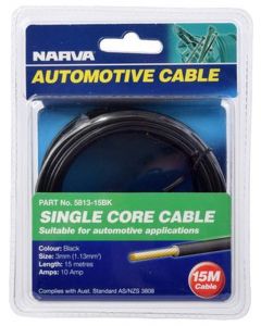 Narva 10A 3mm Black Single Core Cable 15M