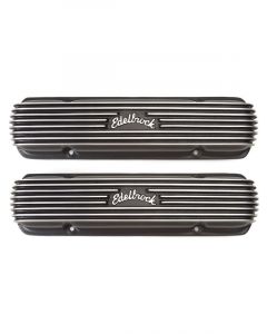 Edelbrock Valve Cover Classic Short Edelbrock Logo Aluminum Black Powde…