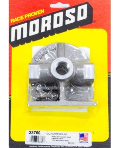 Moroso Oil Filter Mount 1/2 in NPT Female Ports Aluminum Natural Chevy …