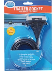 ARK 7 Pin Flat Trailer Socket Plastic 1.25M Cable Common All States Pack