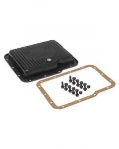 RTS Transmission Pan Stock Steel Finned Black Powdercoated Finned GM Pow