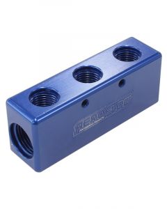 Aeroflow Billet 5 Port Fuel Log 3 x -6AN, 2 x -8AN Blue