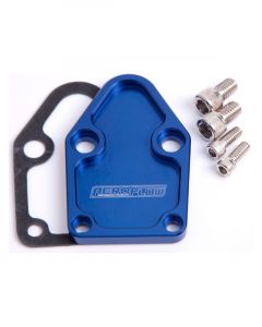 Aeroflow Billet Fuel Pump Block-Off Plate Blue For SB Chevy