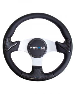 NRG Carbon Fiber Steering Wheel 350mm Silver Frame Blk Stitching w/…