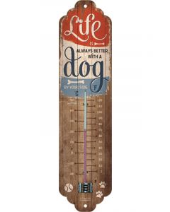 Nostalgic-Art Licensed Thermometer Life is better with a Dog Brown 2x6.5x28 cm