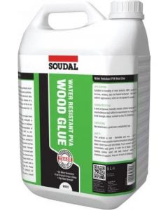 Soudal Water Resistant Fast Drying PVA Wood White Glue 5 Litres