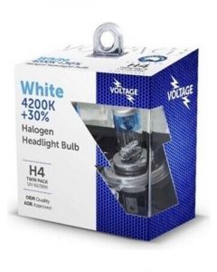Voltage Halogen Headlight Globe White H4 12V +30% 60/55W Pack of 2