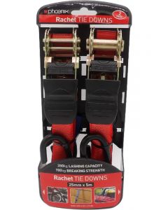 Phoenix Ratchet Tie Down 25mm x 5 Metres Load Rating 350Kg Pack of 2