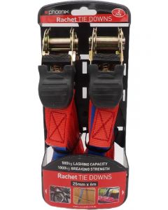 Phoenix Ratchet Tie Down 25mm x 6 Metres Load Rating 650Kg Pack of 2