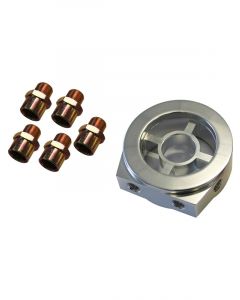 TFI Racing Oil Temp Pressure Sandwich Plate Kit Silver 5 Fitting 2 Port