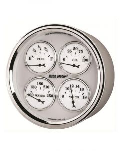 Auto Meter 5" Quad Gauge 100PSI/100-250°F/8-18V/240-33 Ω Old-Tyme White II