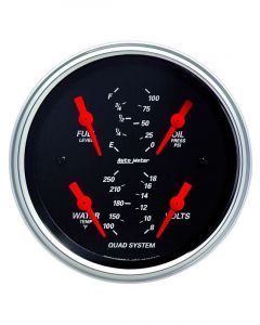 Auto Meter 3-3/8" Quad Gauge 100PSI,100-250°F,8-18V,240-33Ω Designer Black