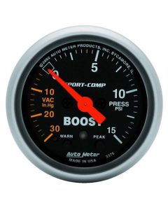 Auto Meter 2-1/16" Boost/Vacuum 30 In HG/15 PSI Stepper Motor Sport-Comp