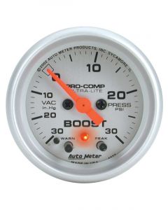 Auto Meter 2-1/16" Boost/Vacuum 30 In HG/30 PSI Stepper Motor Ultra-Lite