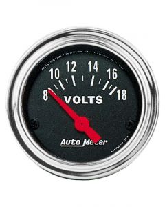 Auto Meter 2-1/16" Voltmeter, 8-18V, Air-Core, Traditional Chrome