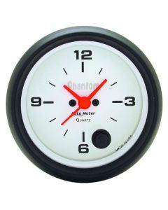 Auto Meter 2-5/8" Clock, 12 Hour Quartz Incandescent, Phantom Series
