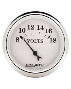 Auto Meter 2-1/16" Voltmeter, 8-18V, Air-Core, Old-Tyme White