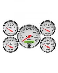 Auto Meter 5 PC Gauge Kit 3-1/8" & 2-1/16" Elec Speedo KM/H Arctic White