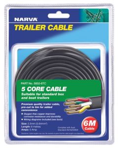 Narva 5A 2.5mm 5 Core Trailer Cable 6M R; Green; Yellow; White; Brown