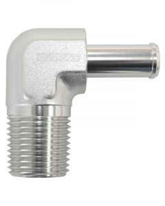 Aeroflow Male NPT to 90 Degree AN Hose Barb 3/8" to -6 Hose SilverAF842-06-06ANS