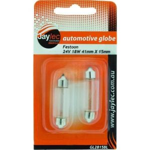 Jaylec Festoon Globe 24V 18W 41mm X 15mm [ref Narva 47988BL] Pack 2