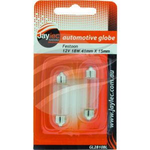 Jaylec Festoon Globe 12V 18W 41mm X 15mm [ref Narva 47270BL] Pack 2