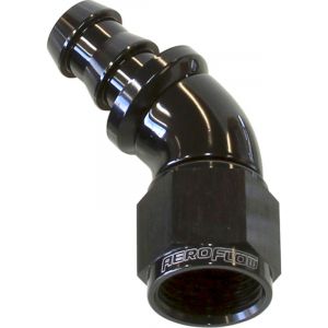 Aeroflow Full Flow Push Lock 45 Degree Hose End -6AN Black