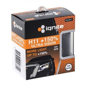 Ignite H11 Halogen Globe 12V 55W PLUS 150% 2 Pack