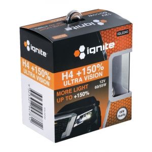 Ignite H4 Halogen Globe 12V 60/55W PLUS 150% 2 Pack