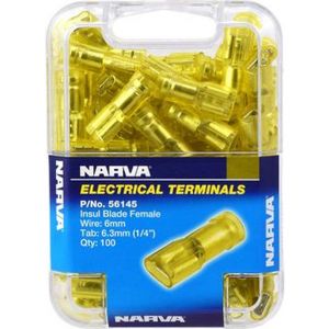 Narva 6.3 x 0.8mm Female Blade Terminal Yellow Pack of 100